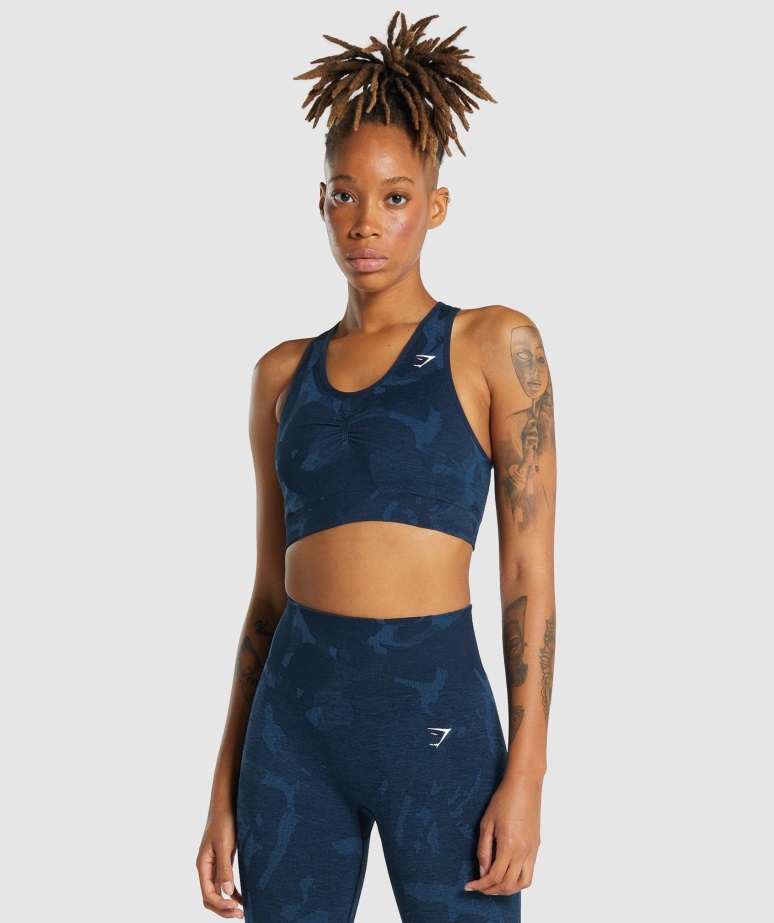 Adapt Camo Seamless Racer Back športni Nedrček Savanna-navy Gymshark