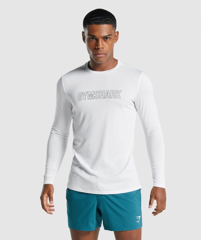 Prispela Bela Grafična Majica Z Dolgimi Rokavi Gymshark