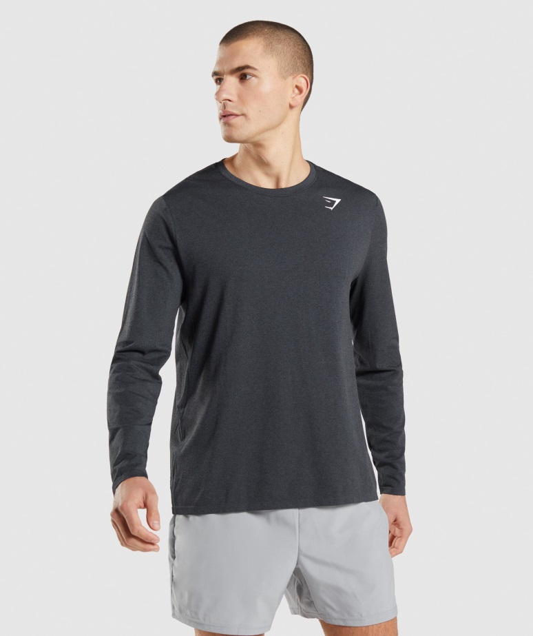 Prihod Brezšivna Majica Z Dolgimi Rokavi Black Marl Gymshark