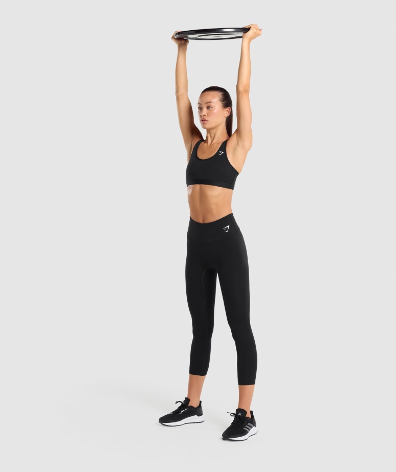 črn športni Modrček Z Okroglim Izrezom Gymshark